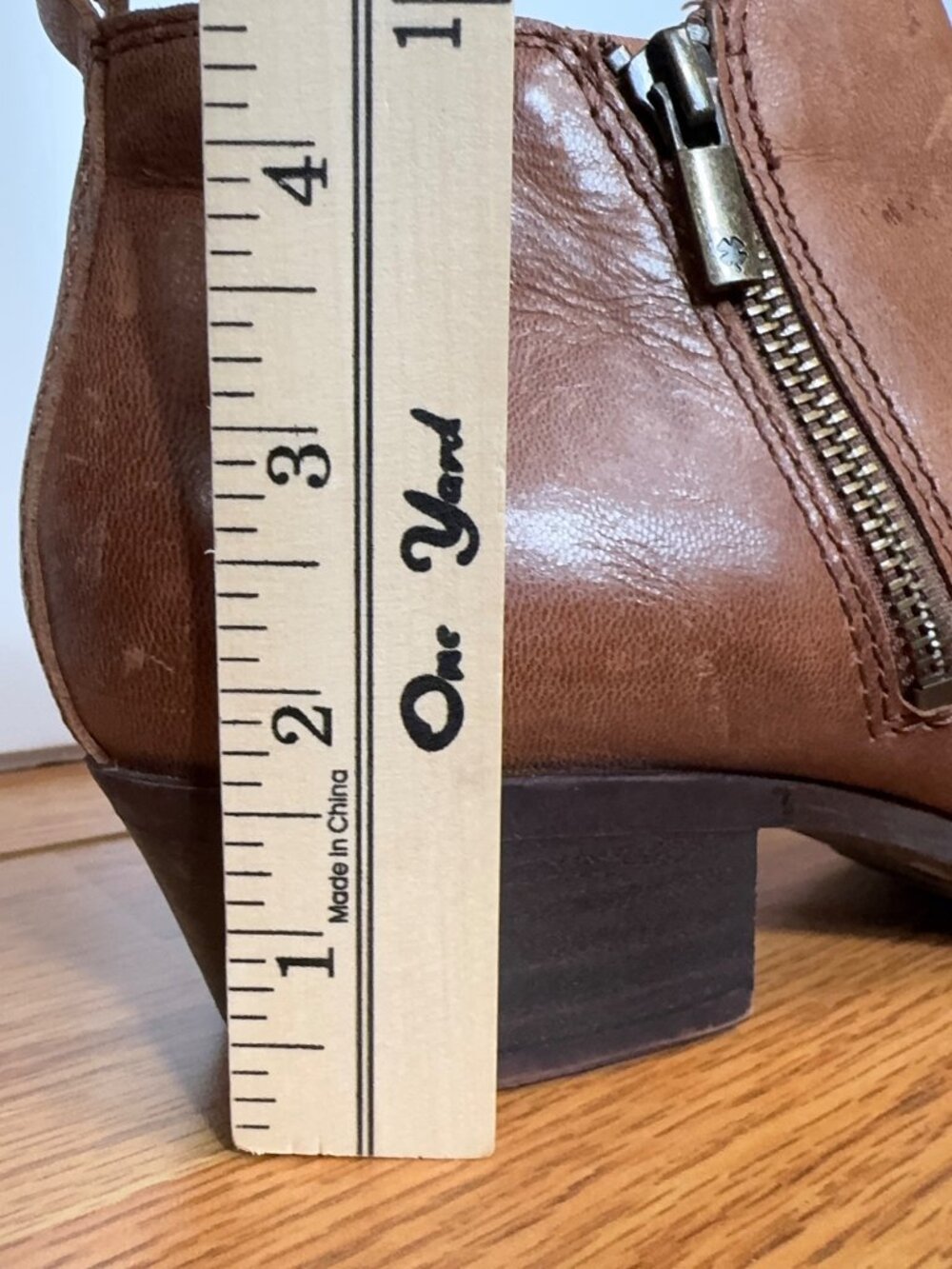 Lucky Brand Basel Leather Ankle Booties Women's 8.5 Brown Side Zip Block Heel - Picture 12 of 14
